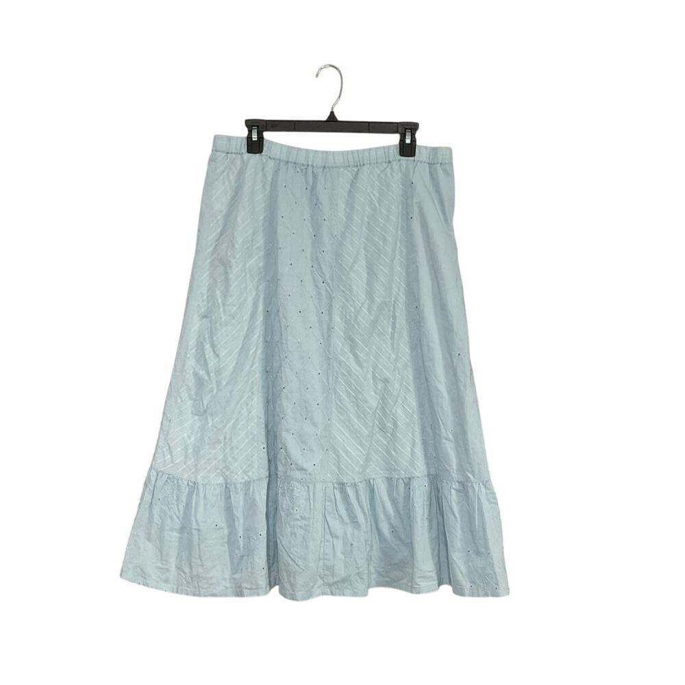 VTG 90s Bechamel Blue Embroidered Cotton Maxi Skirt 16 XL Prairie Cottagecore